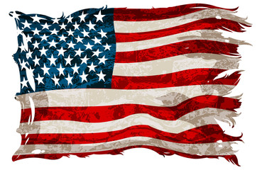 An old, shabby American flag. Detailed realistic illustration.