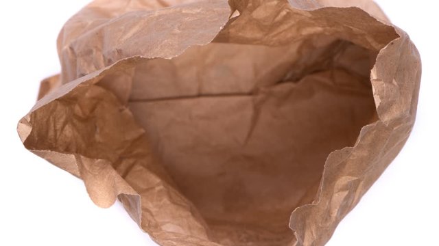 Zoom of inner crumpled paper bag isolated on white background