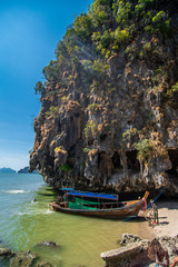 James Bond Island, Thailand - February, 2020: Tourist at James bond island, Phang Nga, Thailand