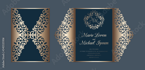 Laser Cut Wedding Invitation Gate Fold Card Template Vector Paper Cutting Card With Lace Pattern Canvas Print Raynv