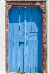 old blue door in old house