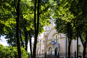 View of Riga's Nativity Cathedral from Esplanade Park