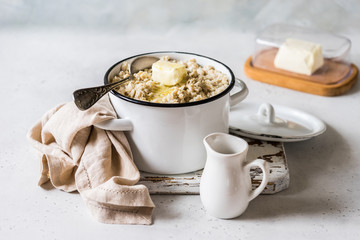 Oat Porridge in a Sauce Pan