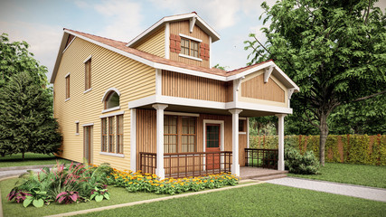 3d visualisation of a traditional american house 