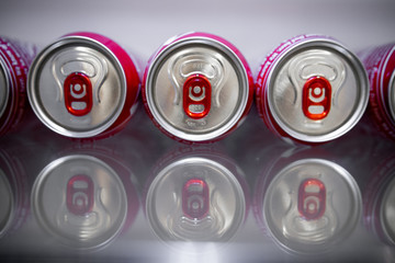 beer in cans lies in the refrigerator