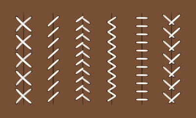 Ball stitches. Vector seams patterns for baseball or hardball, football and basketball leather balls, sports objects stitching textures © ssstocker