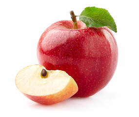Apple with slice on white background