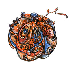 Mechanical whole pumpkin in steampunk style on a white background.