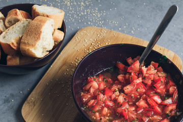 Tomato hash with paprika onion quinoa leaves