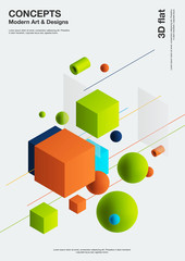 Obraz premium Abstract background, modern composition of geometric shapes. Cube, sphere, cylinder, line. 3d illustration.