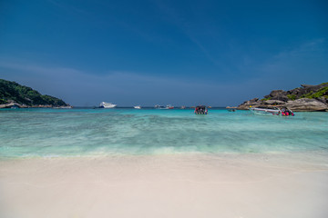 Similians island, Thailand - February, 2020: Similan islands with tourists in Thailand