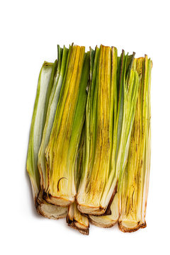 Grilled Baby Leeks Isolated On White