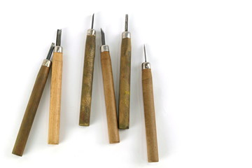 Equipment for wood carving, graphic arts on white