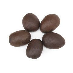 Preparation for a coffee menu is made from coffee beans  isolated on white background with clipping path.