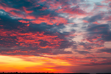 Twilight sky. Beautiful sunlight and purple clouds