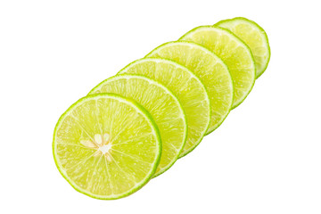 sliced of fresh lime on white background