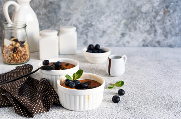 Ricotta vanilla casserole on the kitchen table.