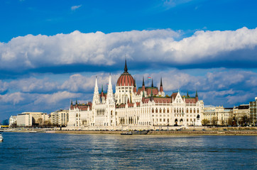 Parliament building in Budapest, Hungary on a sunny day