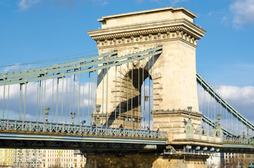 Chain Bridge on Danube river in Budapest city, Hungary.