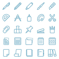 Linear web icons set of stationery and office supplies. Vector illustration