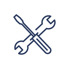 Spanner and screwdriver thin line icon. Adjustment, carpentry, instrument isolated outline sign. Repair and maintenance concept. Vector illustration symbol element for web design and apps