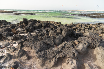 sunset on the surfers beach of Fuerteventura canary island in Spain