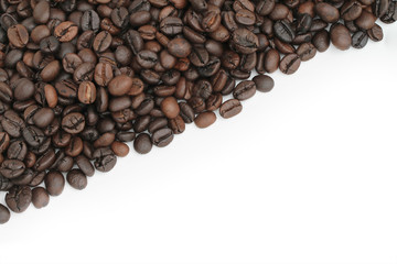 Preparation for a coffee menu is made from coffee beans for background and textures.