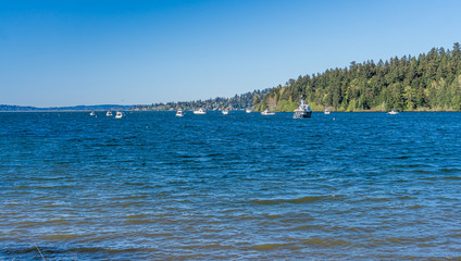 Boats Anchored On Lake