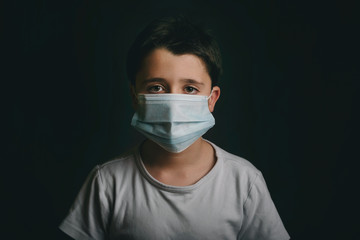 Coronavirus,sad child wearing medical mask