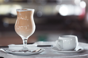 aromatic latte coffee prepared in a restaurant.