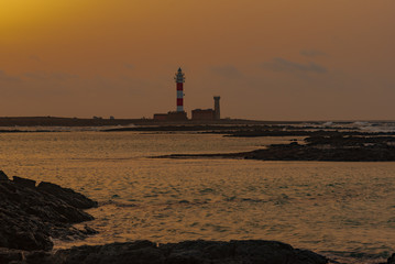 sunset on the surfers beach of Fuerteventura canary island in Spain