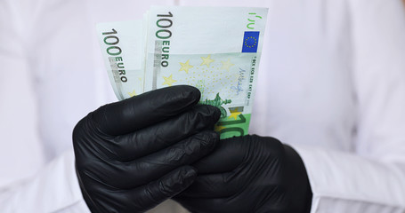 Euro banknotes in woman hands. Euro Money. European Euro bills