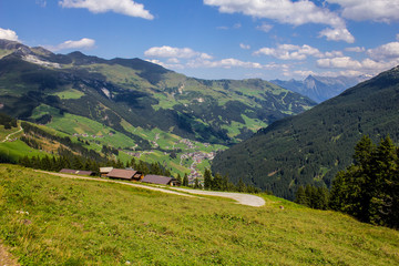 Fototapeta na wymiar Hiking Trail with Tux Valley in the Background, Tyrol