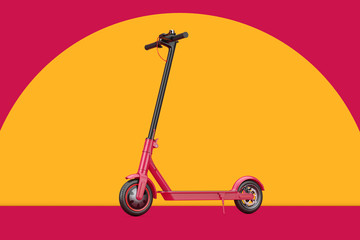 Red Modern Eco Electric Kick Scooter. 3d Rendering