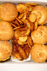 Burgers, Fried Potatoes, Chicken Wings
