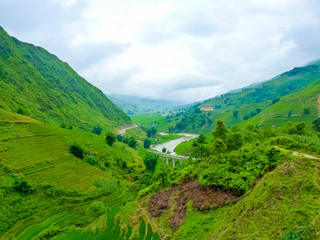 Fototapeta premium Lào Cai rice fields near Sapa (Chapa) in north mountains of Vietnam, Lào Cai, Vietnam
