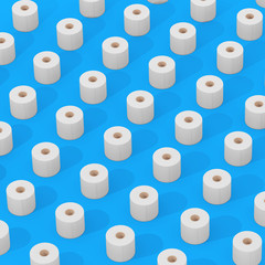 Rows of Soft White Toilet Paper Isometric Pattern. 3d Rendering