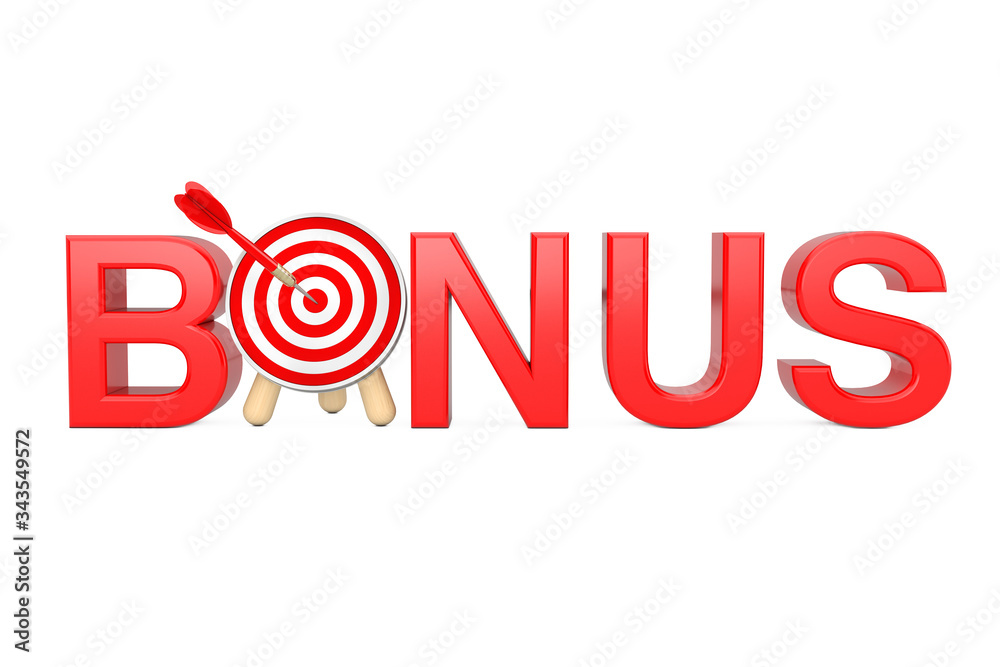 Leinwandbilder red bonus sign and archery target with dart in center. 3d rendering