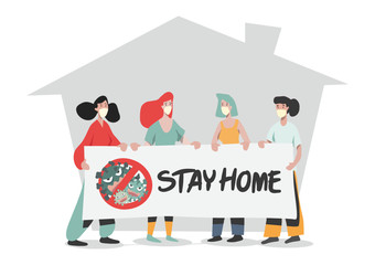 Cartoon drawing, house and text, stay home Is a vector image or illustration that can be used for various designs and media