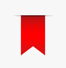 blank red ribbon tag. Store and market special sale sign. bookmark icon out of white paper