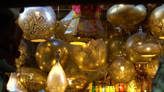 Egypt Khan market beautiful handicraft perforated brass lamp lanterns selling