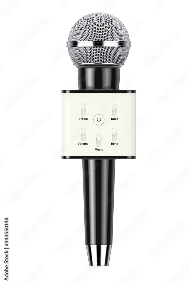 Aufkleber modern personal vocal cordless radio wireless karaoke microphone with speaker and sound controls. 3d