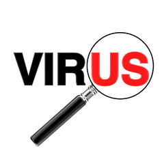 Magnifier Glass Focused on Red Us Sign in Virus Word. 3d Rendering