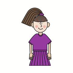 vector character - young girl with a ponytail in a violet suit