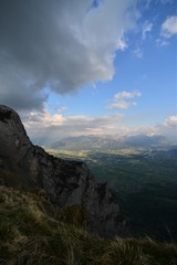 the Principality of Liechtenstein from above under a blue sky with clouds
