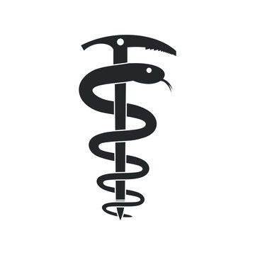 Wilderness Medicine Symbol. Ice Axe and Snake Icon