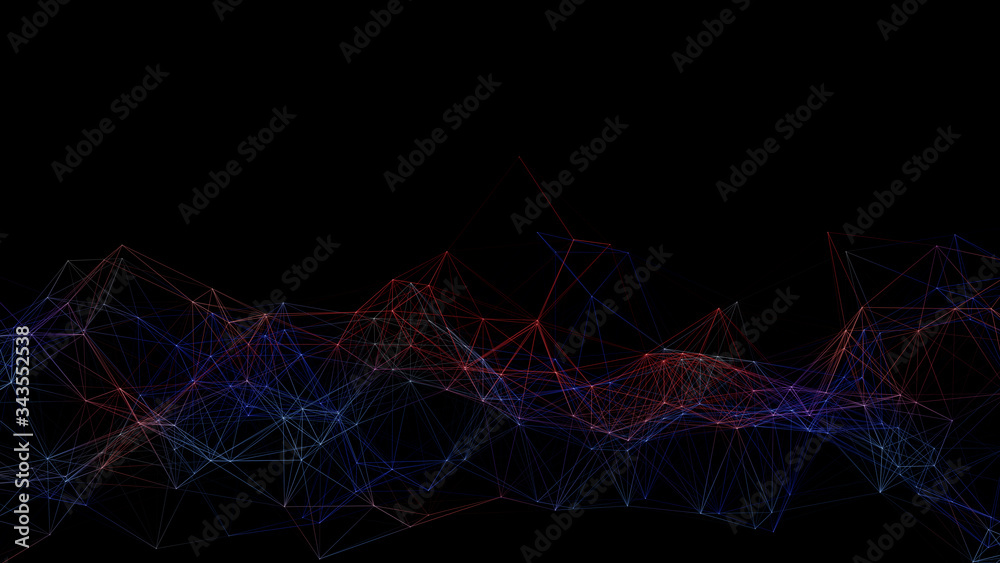 Poster illustration of particle wave movement futuristic computer digital.abstract 3d render of technology 