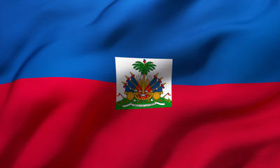 Fototapeta premium Flag of Haiti blowing in the wind. Full page Haitian flying flag.