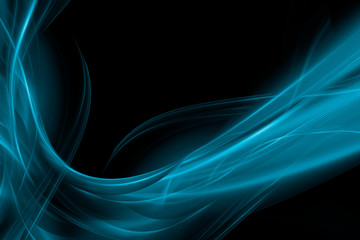 Blue stylish fantasy background. Light waves on a black backdrop.