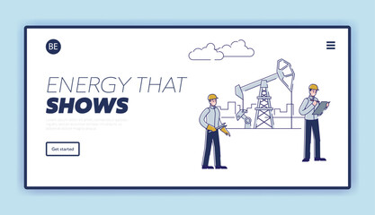 Website Landing Page. Manager And Worker Check And Service Of Work Oil And Rig Plant. Senior Foreman Marks In Notebook Task List. Website Landing Page. Cartoon Linear Outline Flat Vector Illustration
